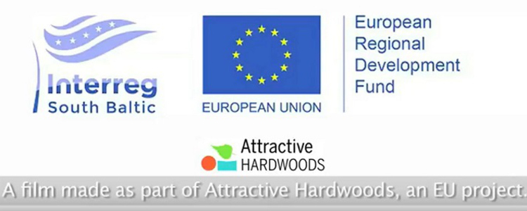 Logotyper för Interreg, Europeiska unionen och Attractive Hardwoods. Foto: Pfister Oriana    Skånes distrikt