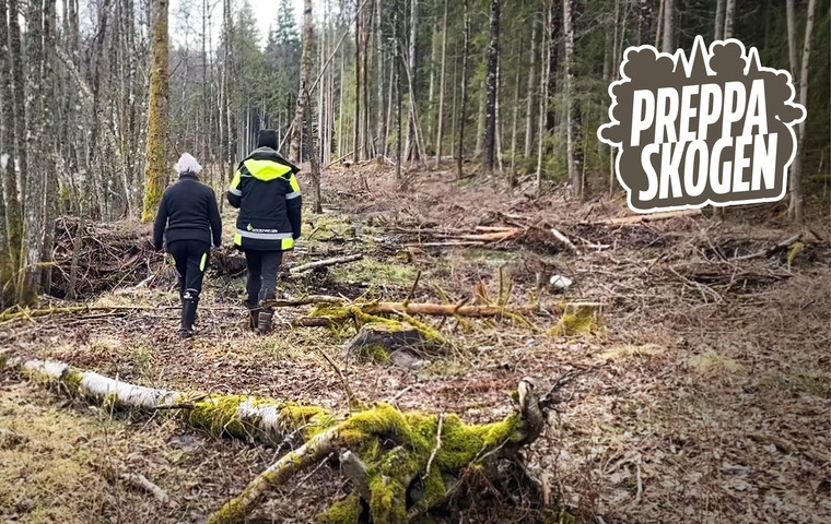 Två personer går bortåt på ett återvätt område