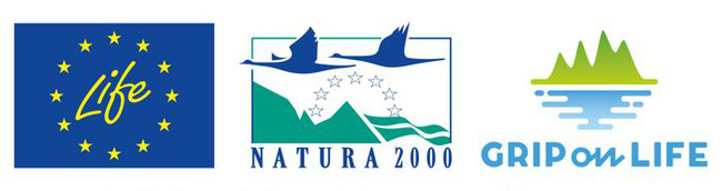 Logotyper för LIfe, Natura 2000 och Grip on Life.