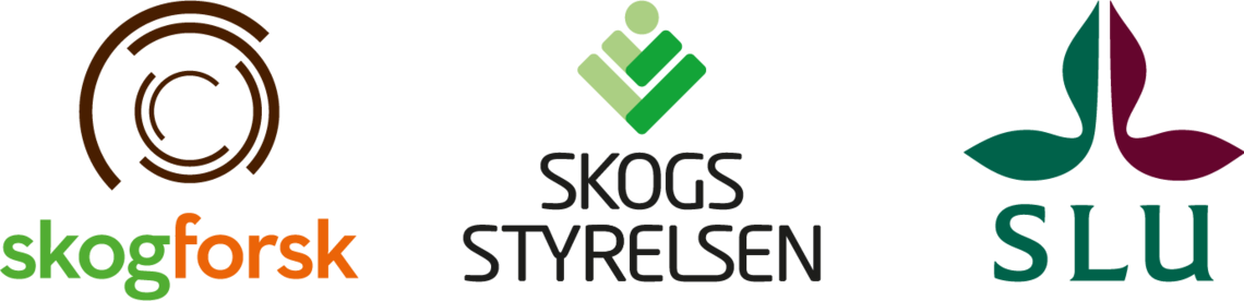 Logotyper för Skogforsk, Skogsstyrelsen och SLU