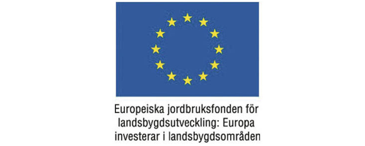 EU-flagga samt texten "Europeiska jordbruksfonden för landsbygdsutveckling. Europa investerar i landsbygdsområden."