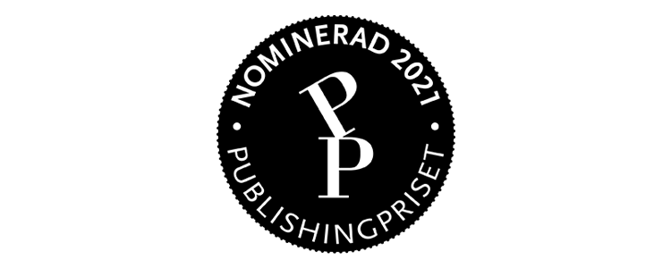 Logotyp med texten Nominerad 2021 Publishingpriset. En symbol för dem som nominerats till Publishingpriset 2021.